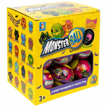 1TOY MONSTER BALL, тянущиеся фигурки 5 см с шаром внутри, 18 видов в ассорт, в пласт. шаре