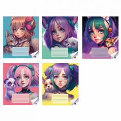 Тетрадь Animal girls Аниме, формат А5, 18 листов с полями, линейка, на скрепке, внутренний бло