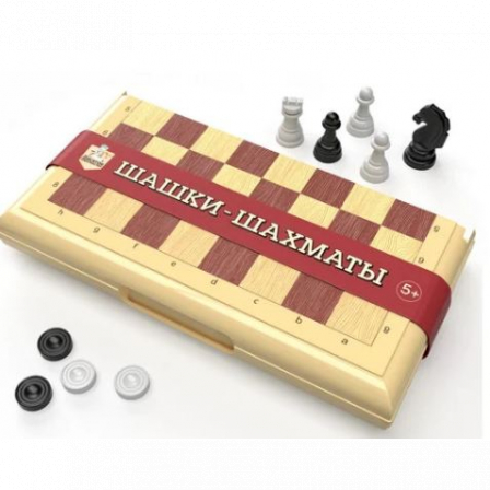 Игра настольная "Шашки-Шахматы" в пласт.коробке (мал, беж)