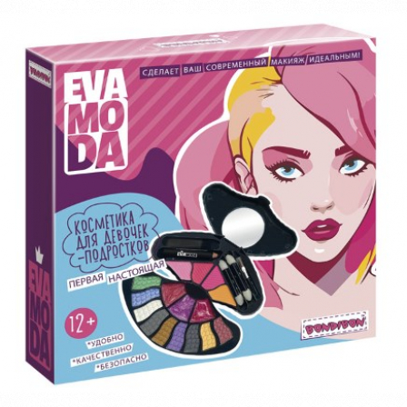 Набор детской декор. косметики Bondibon Eva Moda, BOX 17х17х4 см; тени для век-9шт.(7,2г), блеск для
