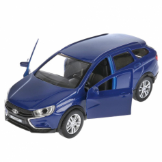 Машина металл LADA VESTA SW CROSS длина 12 см, двери, багаж, синий, кор. Технопарк в кор.2*36шт