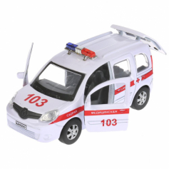 Машина металл RENAULT KANGOO СКОРАЯ, длина 12см, открыв. двери, инерц. в кор. Технопарк