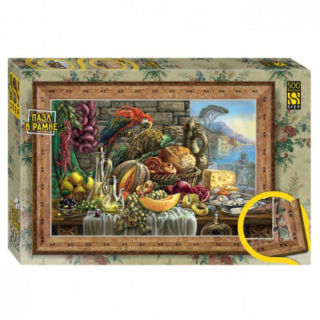 Мозаика "puzzle" 500+рамка "Натюрморт с попугаем"