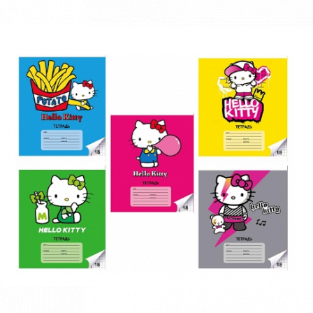 Тетрадь Hello Kitty, формат А5, на скрепке, 18 листов, клетка с полями, внутренний блок офсет