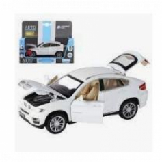 Машинка металлТМ "Автопанорама".1:32 BMW X6, белый, свет, звук, откр. двери, капот и багажни