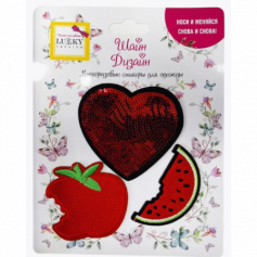 Многоразовые стикеры для одежды Шайн Дизайн,, 3 шт (сердце, яблоко, арбуз)