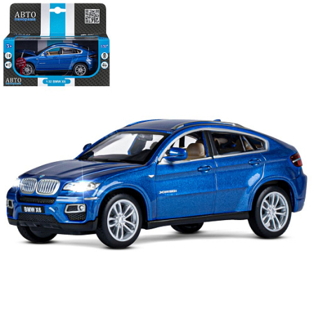 ТМ "Автопанорама" Машинка металлическая 1:32 BMW X6, синий, свет, звук, откр. двери, капот и багажни