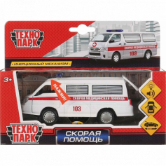 Машина металл свет-звук CITROEN JUMPER СКОРАЯ 14 см, двер, инер, белый, кор. Технопарк