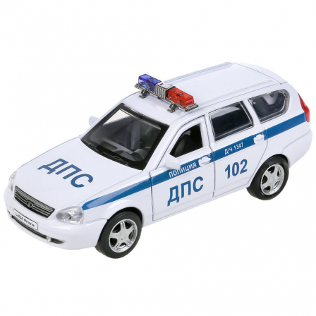Машина металл LADA PRIORA ПОЛИЦИЯ 12 см, двери, багаж, инерц, белый, в кор. Технопарк