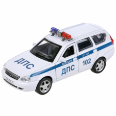 Машина металл LADA PRIORA ПОЛИЦИЯ 12 см, двери, багаж, инерц, белый, в кор. Технопарк