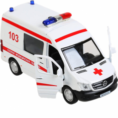 Машина металл свет-звук "mercedes-benz sprinter скорая" 14см, инерц. в кор Технопарк в кор.2*32шт