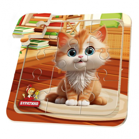 Игрушка деревянная пазл 10*10 см. терм. пакет Буратино в кор.125шт