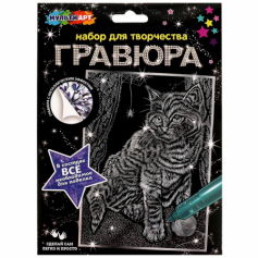 Набор д/дет тв-ва гравюра 15*21 см, бенгальская Кот, серебряная МУЛЬТИ АРТ