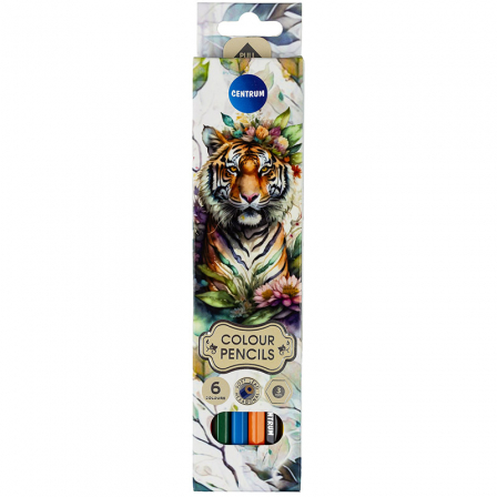 Карандаши цветные TIGER 6 цв. деревянные, длина 177 мм в картонной упаковке