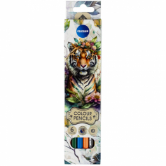 Карандаши цветные TIGER 6 цв. деревянные, длина 177 мм в картонной упаковке