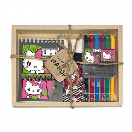 Набор блокнот Hello Kitty Manga, А6, 60 листов+Набор цветных гелевых ручек, колпачки в виде Ко