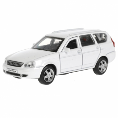 Машина металл "lada priora" длина 12 см, откр дв, багаж, инерц, белый, в кор. Технопарк в кор.2*36шт