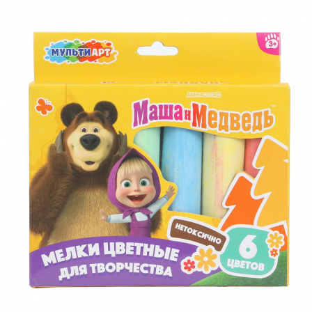 Мелки асфальтовые 6 цв Маша и Медведь МУЛЬТИ АРТ в кор.48наб на