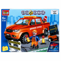 Конструктор UAZ PICKUP ремонт дороги (легко осбрать), 73 дет. Город мастеров в кор.2*8шт