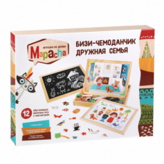 Доска для рисования, меловая доска, фигурки на магнитах, Бизи-чемоданчик "Дружная семья":