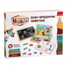 Доска для рисования, меловая доска, фигурки на магнитах, Бизи-чемоданчик "Животные":