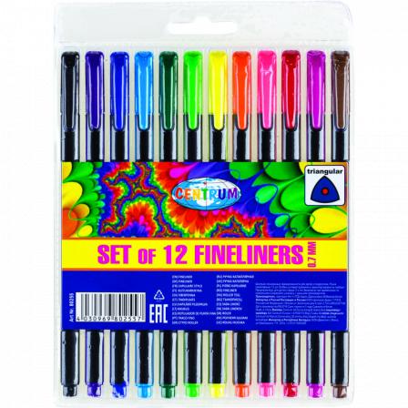 Набор 12 капиллярных цветных ручек FINELINERS, 0.7мм, в индивидуальной упаковке с европодвесом