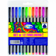Набор 12 капиллярных цветных ручек FINELINERS, 0.7мм, в индивидуальной упаковке с европодвесом