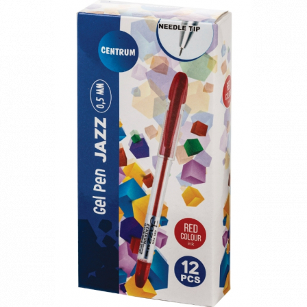 Ручка гелевая красная игольчатая "JAZZ" с металлическим наконечником, 0,5 мм., в прозрачном ко