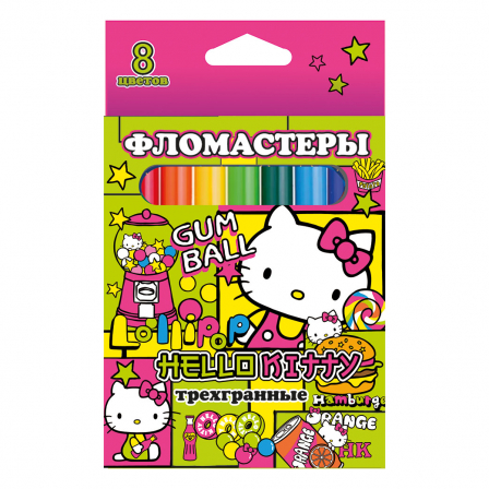 Фломастеры Hello Kitty 8 цветов, треугольные, в картонной упаковке с европодвесом