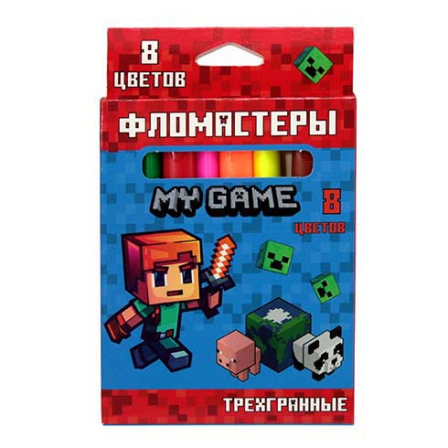 Фломастеры My game 8 цв., треугольные, в картонной упаковке с европодвесом