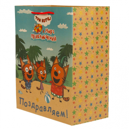 Пакет подарочный крафт Три Кота l, 26*32*14 см ЧУДО ПРАЗДНИК в кор.24*12шт