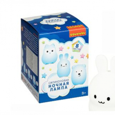 Ночная лампа ЗАЙКА, BONDIBON, силикон, 8 цветов, USB зарядка