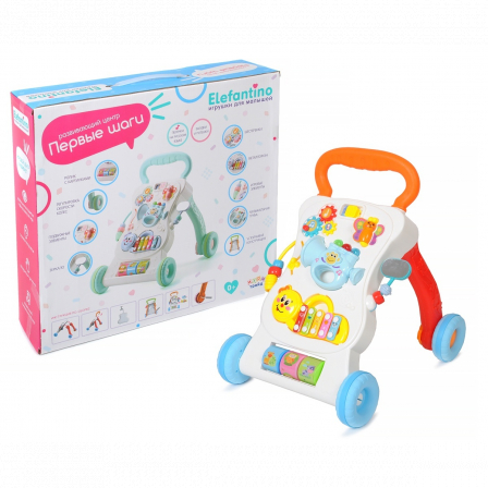Игровой центр на колёсах "Elefantino" на бат. песенки/загадки/потешки, металлофон, музык. труба