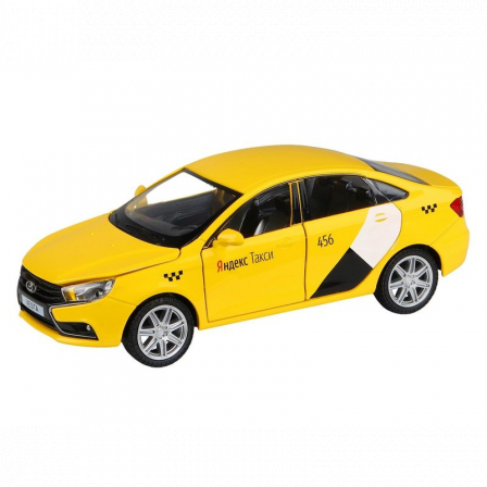 Яндекс Go Машинка металлическая 1:24 LADA VESTA, желтый, открываются 4 двери, капот, багажник, свет,