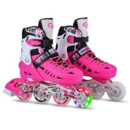 Коньки ролик."CITY-RIDE" (29-33) розовые PU колеса, перед. колесо со светом, подшип. ABEC 7