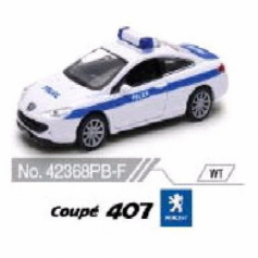 Машина металл 4.75" peugeot 207 ПОЛИЦИЯ инерц. открыв. двери в дисплее уп-12шт в кор.2*6уп