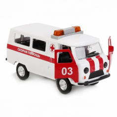 Машина р/у УАЗ 452 Скорая помощь, 18 см, свет, бел, кор. Технопарк