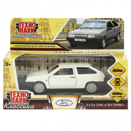 Машина металл LADA-2108 "СПУТНИК" 12 см, двери, багаж, белый, кор Технопарк в кор.2*36шт
