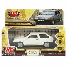 Машина металл LADA-2108 "СПУТНИК" 12 см, двери, багаж, белый, кор Технопарк в кор.2*36шт