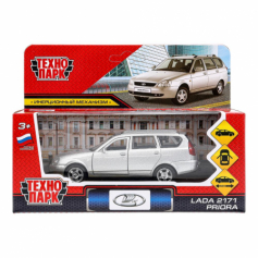 Машина металл LADA PRIORA длина 12 см, двери,багаж,инерц,серебристый, в кор. Технопарк в кор.2*36шт