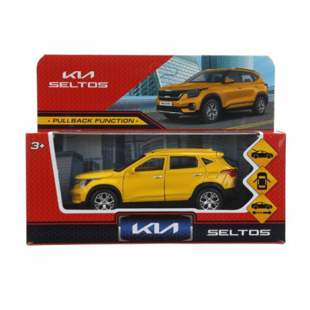 Машина металл KIA seltos длина 12 см, двери, багаж., инерц, желтый, кор. Технопарк в кор.2*36шт