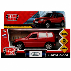 Машина металл LADA NIVA длина 12 см, двери, багаж, инерц, красный, кор. Технопарк в кор.2*36шт