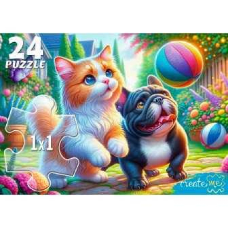 МАКСИ-ПАЗЛЫ 24 элемента. КОТ И ЩЕНОК С МЯЧОМ (арт. УК24-0210)