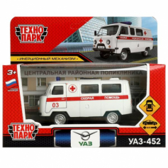 Машина металл уаз-452 "буханка" СКОРАЯ 10,5 см, двери, инерц, кор. Технопарк в кор.2*36шт