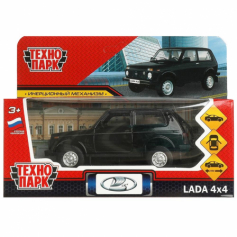 Машина металл LADA 4x4 длина 12 см, двери, багаж, инерц, черный, кор. Технопарк в кор.2*36шт