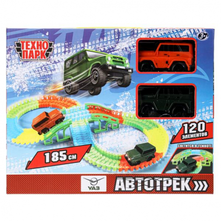 Игрушка пластик UAZ восьмерка 2 машинки 10 см,свет,автотрек на бат.,кор. Технопарк в кор.2*24шт