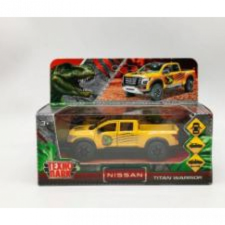Машина металл NISSAN TITAN Динозавры 12,5 см, двери, баг, инер, желтый, кор. Технопарк