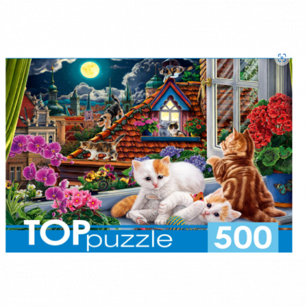 Пазлы 500 элементов.TOPpuzzle.  П500-0734 КОТЯТА НА КРЫШЕ
