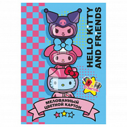 Картон цветной "Hello Kitty and friends", 10 листов, 10 цветов (8 цветов +золото+серебро) мело