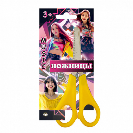 Ножницы детские Music 13 см, с закругленными концами, травмобезопасные, с линейкой. Цвет ручек